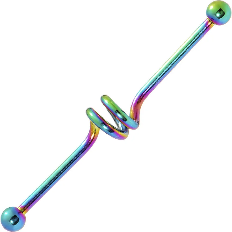 Women's Earrings – Elegant Designs for Every Personality--Spiral Rainbow Anodized Titanium Industrial Project Bar 40mm