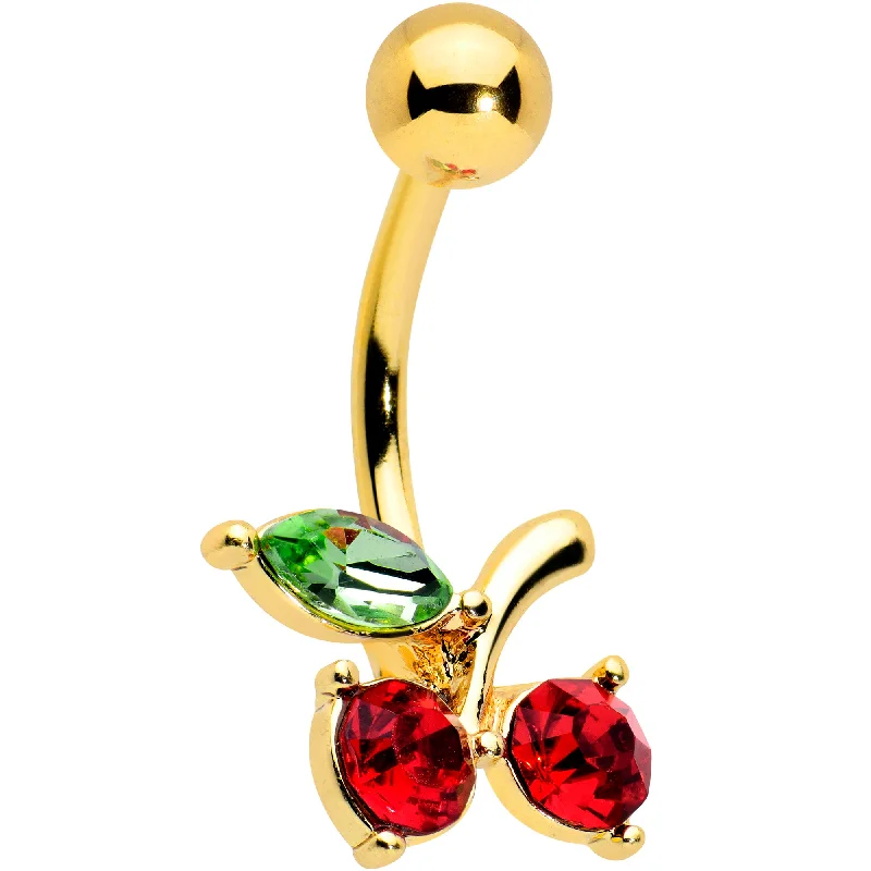 Beautiful Belly Rings for Glamorous Appeal -Green Red Gem Gold Tone Tasty Cherry Fruit Belly Ring Beautiful Belly Rings for Glamorous Appeal -Green Red Gem Gold Tone Tasty Cherry Fruit Belly Ring