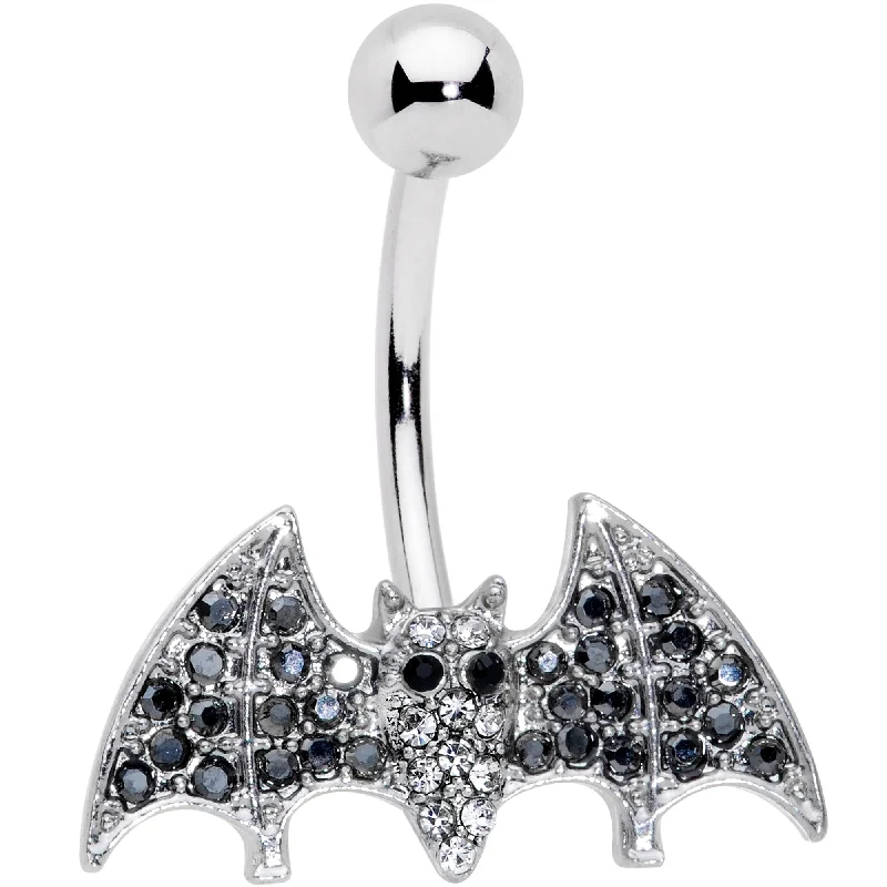 Designer Belly Rings with Sparkling Stones -Clear Black Gem Bat Halloween Belly Ring Designer Belly Rings with Sparkling Stones -Clear Black Gem Bat Halloween Belly Ring