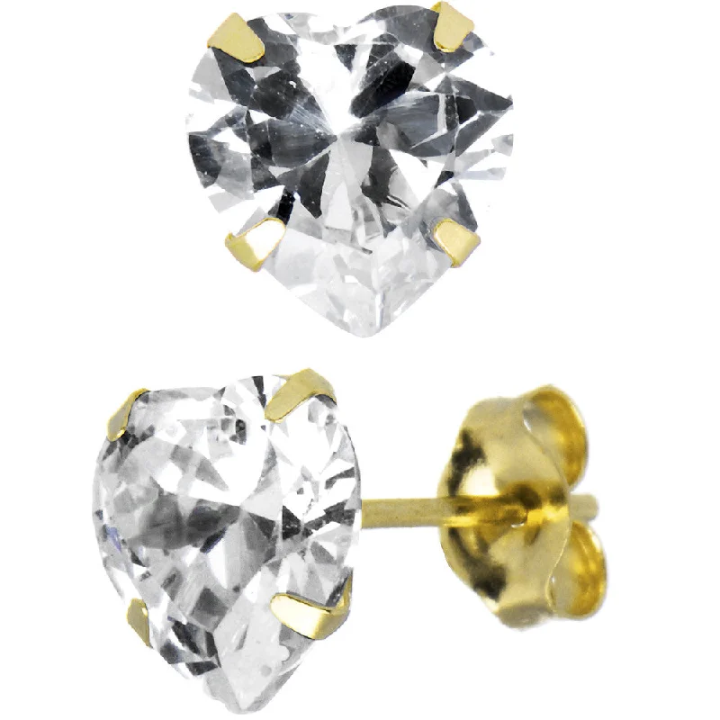 Women's Earrings – Elegant Designs for Every Personality--14kt Yellow Gold .80 ct Cubic Zirconia Heart Stud Earrings Women's Earrings – Elegant Designs for Every Personality--14kt Yellow Gold .80 ct Cubic Zirconia Heart Stud Earrings