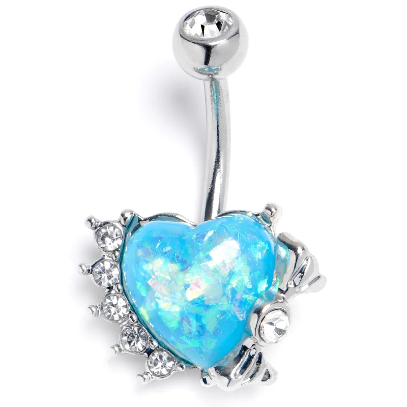Designer Belly Rings for Unique Shine -Blue Faux Opal Sunny Heart Belly Ring