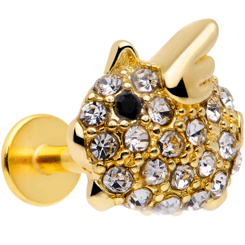Stunning Lip Rings for Chic Women16 Gauge 5/16 Clear Black Gem Gold Tone Flying Pig Labret Tragus