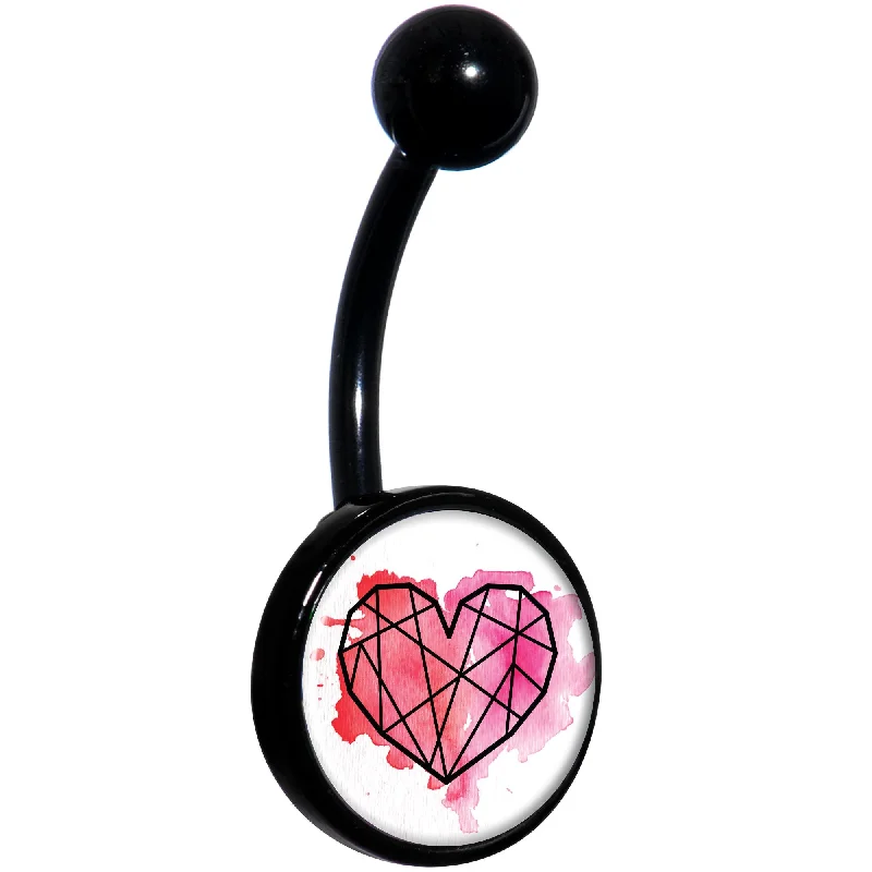 Belly Rings with Glittering Stones for Extra Shine -Watercolor Geometric Heart Black Belly Ring Belly Rings with Glittering Stones for Extra Shine -Watercolor Geometric Heart Black Belly Ring