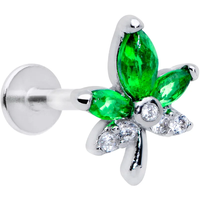Lip Rings for Fashionable Piercing Styles16 Gauge 5/16 Clear Green Gem Pot Leaf Labret Monroe Tragus