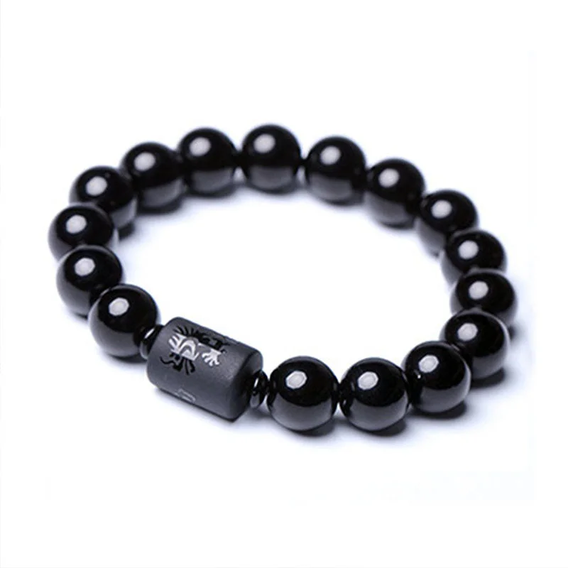 Men's Bracelets with Spiritual Meaning-Buddha Stones Soul Cleansing Black Obsidian Phoenix Dragon Bracelet