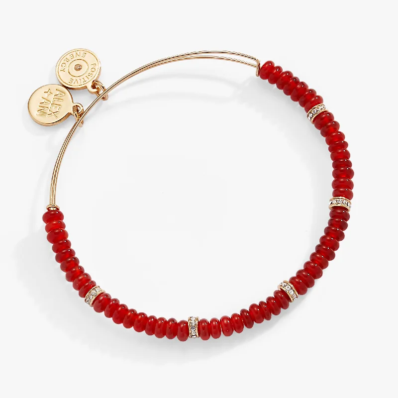High-End Crystal Bangles for Women-Red Semi-Precious Rondelle Beaded Bangle
