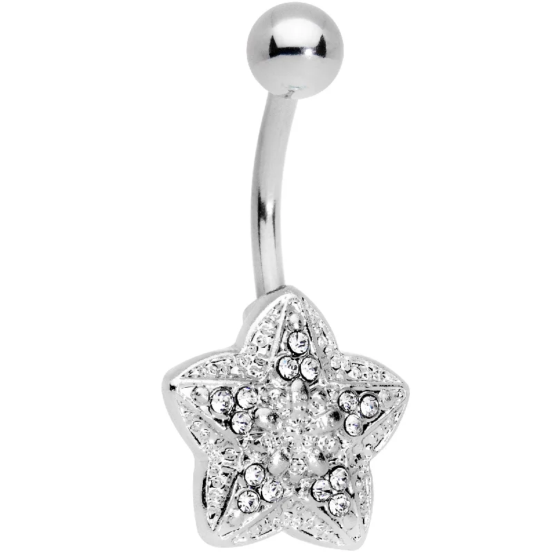 Simple Belly Rings for a Clean Look -Clear Gem Encrusted Chunky Star Belly Ring