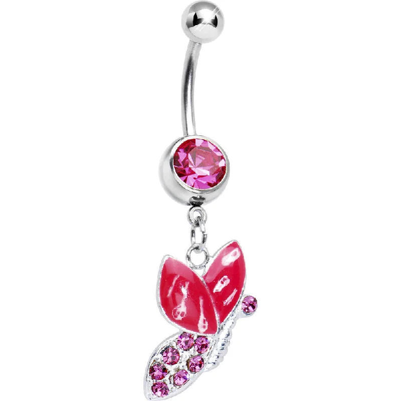 Designer Belly Rings for Fashion-Forward Women -Pink Gem Sideways Butterfly Belly Ring Designer Belly Rings for Fashion-Forward Women -Pink Gem Sideways Butterfly Belly Ring