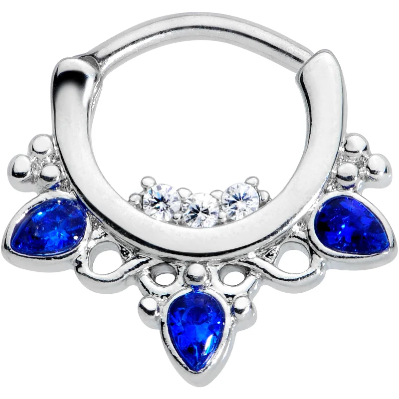 Nose Rings with Blue Stones -16 Gauge 5/16 Clear Blue Gem Royalty Septum Clicker