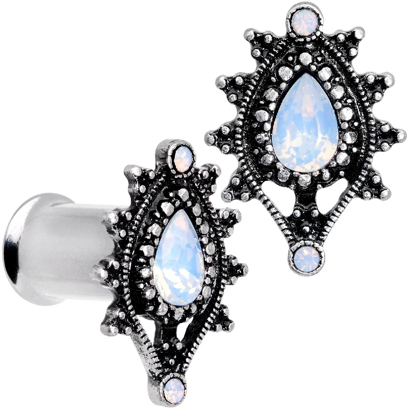Women's Earrings – Elegant Designs for Every Personality--White Faux Opal Filigree Framed Double Flare Plug Set 6mm  to 12mm