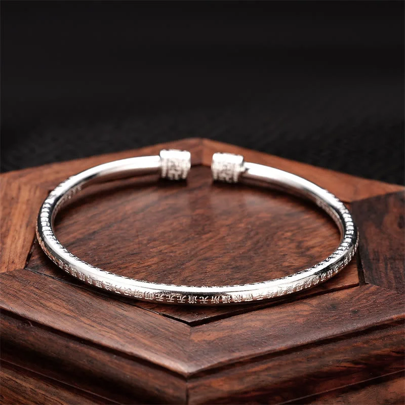 Men's Bracelets with Silver and Leather Details-Buddha Stones Heart Sutra Engraved Swastika Pattern Luck White Copper Bracelet Bangle Men's Bracelets with Silver and Leather Details-Buddha Stones Heart Sutra Engraved Swastika Pattern Luck White Copper Bracelet Bangle