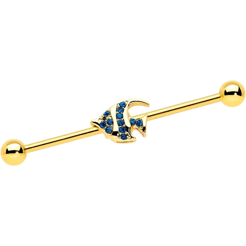 Women's Earrings – Elegant Designs for Every Personality--14 Gauge Blue Gem Gold Tone Adorable Angelfish Industrial Barbell 38mm Women's Earrings – Elegant Designs for Every Personality--14 Gauge Blue Gem Gold Tone Adorable Angelfish Industrial Barbell 38mm