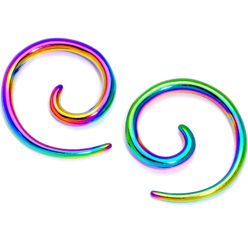 Women's Earrings – Elegant Designs for Every Personality--Rainbow Anodized Titanium Micro Spiral Taper Set 12 Gauge to 8 Gauge