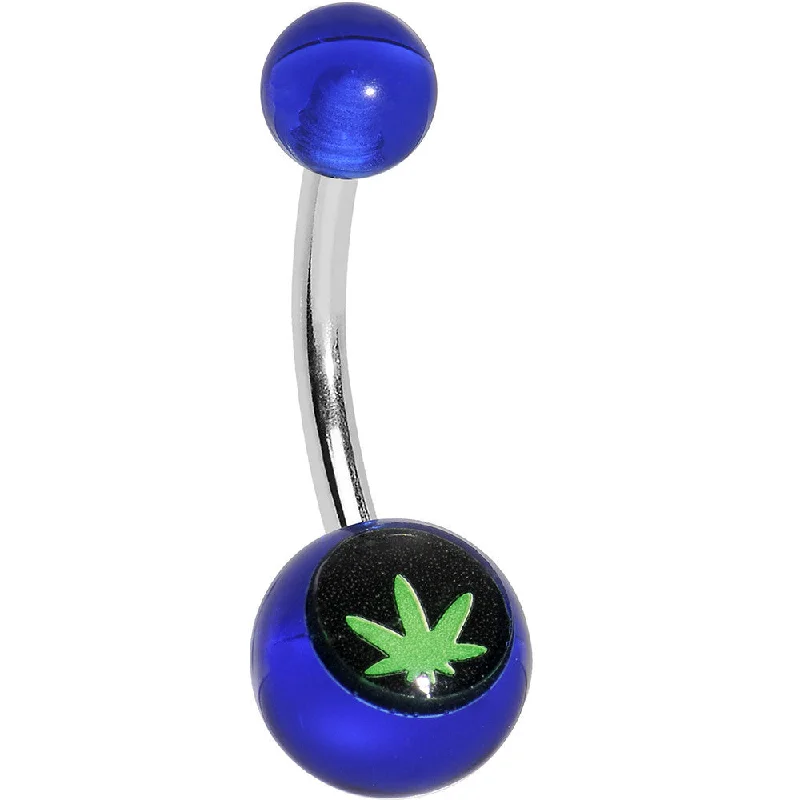 Unique Belly Rings for Bold Fashion Choices -Blue Acrylic Ganja Leaf Belly Ring