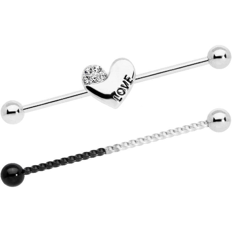 Women's Earrings – Elegant Designs for Every Personality--14 Gauge Clear Gem Love Heart Industrial Barbell 38mm