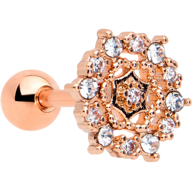 Women's Earrings – Elegant Designs for Every Personality--16 Gauge 1/4 Clear CZ Gem Rose Gold Tone Geometric Web Tragus Earring