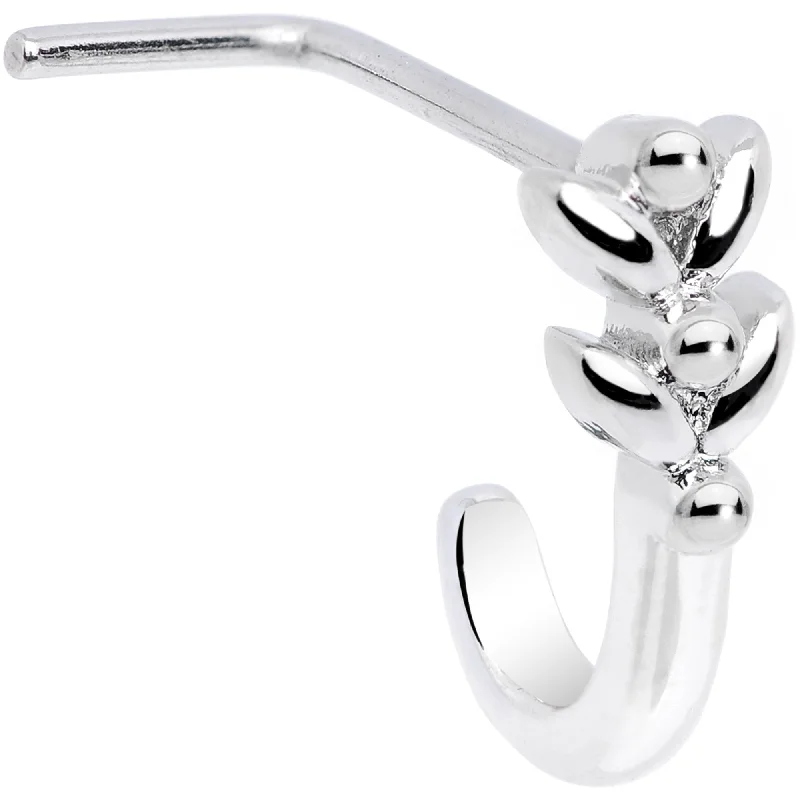 Silver Hoop Nose Rings -20 Gauge Twin Tulips Flower Faux Hoop L Shaped Nose Ring