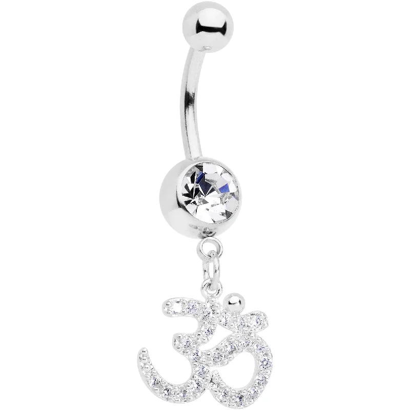 Classic Belly Rings with Sleek Design -Clear CZ Gem Amazing Om Dangle Belly Ring