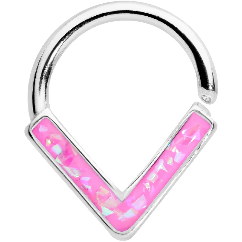 Women's Earrings – Elegant Designs for Every Personality--16 Gauge 5/16 Pink Faux Opal Chevron Cartilage Closure Ring