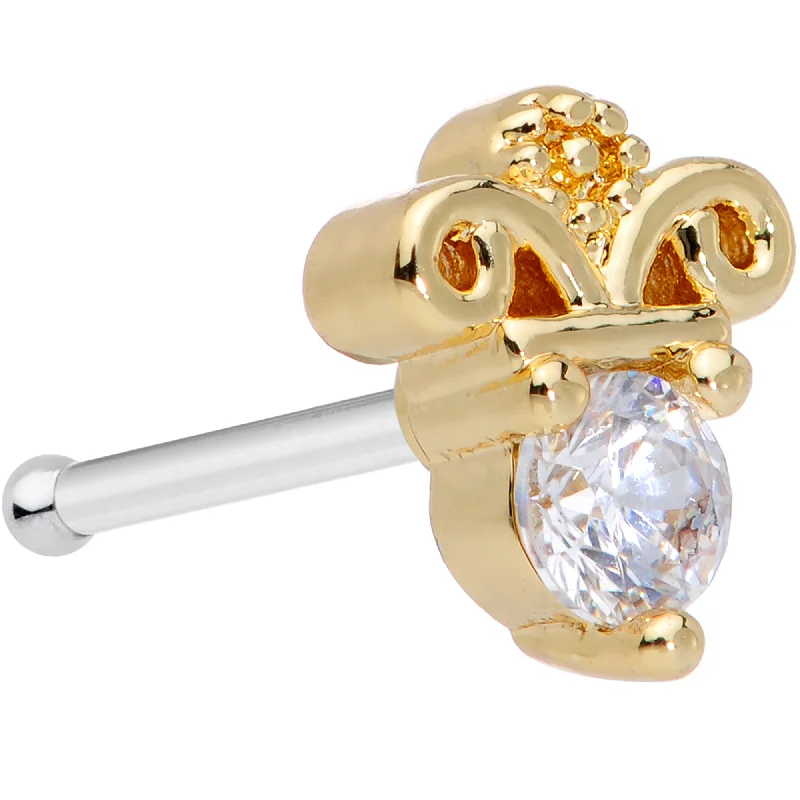 Affordable Designer Nose Rings -20 Gauge 5/16 Clear CZ Gem Gold Tone Insignia Nose Bone Affordable Designer Nose Rings -20 Gauge 5/16 Clear CZ Gem Gold Tone Insignia Nose Bone