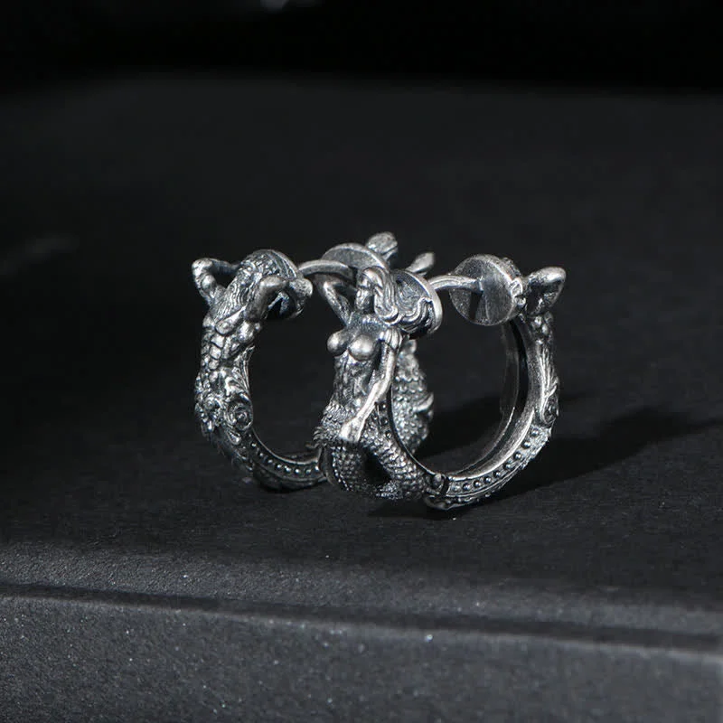 Women's Earrings – Elegant Designs for Every Personality--Buddha Stones 925 Sterling Silver Dragon Hoop Pattern Protection Earrings