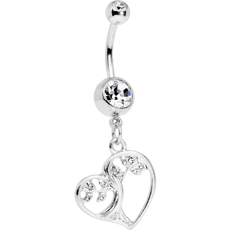 Unique Belly Rings for Bold Style -Clear CZ Gem Tree of Life Heart Dangle Belly Ring Unique Belly Rings for Bold Style -Clear CZ Gem Tree of Life Heart Dangle Belly Ring