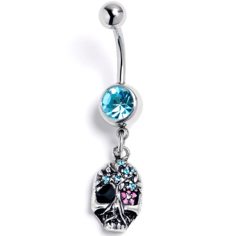 Stunning Belly Rings for Extra Style -Blue Gem Stylish Skull Halloween Dangle Belly Ring