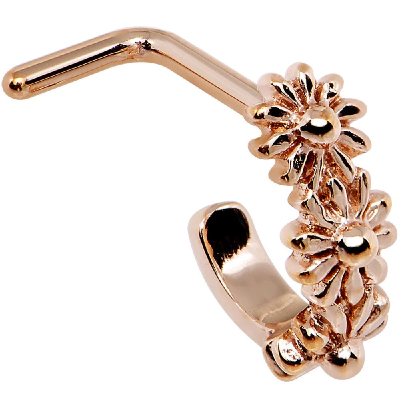 Double Hoop Nose Rings -18 Gauge Rose Gold PVD Daisy Flower Chain Faux Hoop L Shaped Nose Ring Double Hoop Nose Rings -18 Gauge Rose Gold PVD Daisy Flower Chain Faux Hoop L Shaped Nose Ring