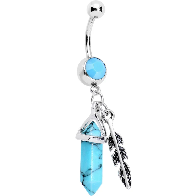 Beautiful Belly Rings for Timeless Looks -Faux Turquoise Southwestern Freedom Feather Dangle Belly Ring Beautiful Belly Rings for Timeless Looks -Faux Turquoise Southwestern Freedom Feather Dangle Belly Ring