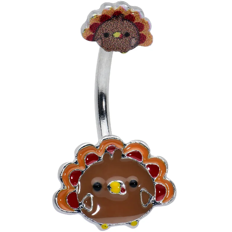 Comfortable Belly Rings with Vibrant Shine -Cute Colorful Turkey Thanksgiving Double Mount Belly Ring Comfortable Belly Rings with Vibrant Shine -Cute Colorful Turkey Thanksgiving Double Mount Belly Ring