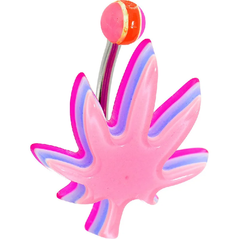 Beautiful Belly Rings with Dazzling Stones -Pink Acrylic Multi Layered Ganja Leaf Belly Ring Beautiful Belly Rings with Dazzling Stones -Pink Acrylic Multi Layered Ganja Leaf Belly Ring