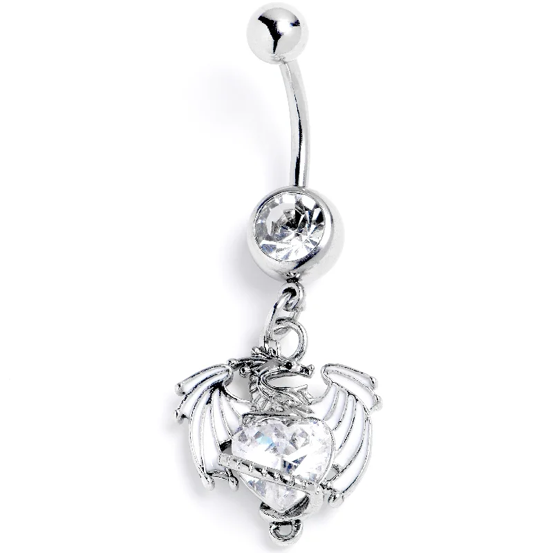 Beautiful Belly Rings for Statement Fashion -Clear Gem Heart of Dragon Dangle Belly Ring Beautiful Belly Rings for Statement Fashion -Clear Gem Heart of Dragon Dangle Belly Ring