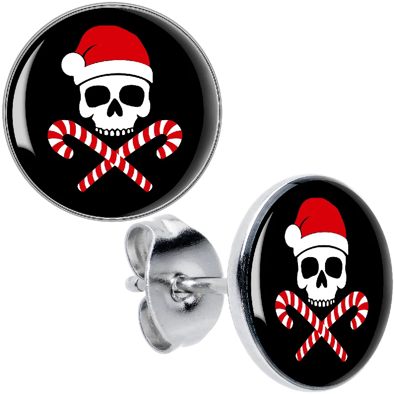 Women's Earrings – Elegant Designs for Every Personality--Santa Pirate Candy Cane Skull Stud Earrings