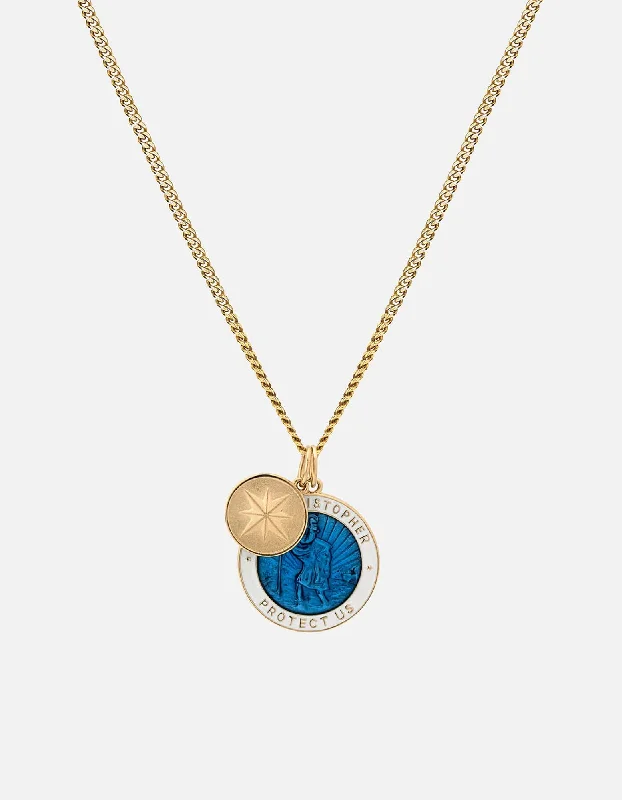 Shop Classic Women's Necklaces & Pendants with a Modern Twist-Saint Christopher Surf Necklace, Gold/Caribbean Blue/White Shop Classic Women's Necklaces & Pendants with a Modern Twist-Saint Christopher Surf Necklace, Gold/Caribbean Blue/White