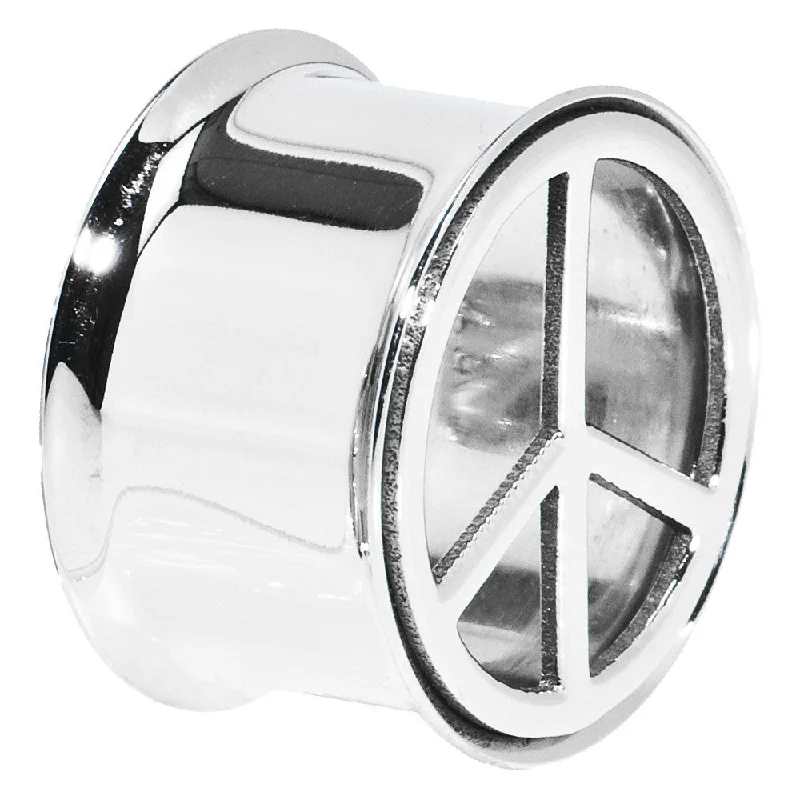 Women's Earrings – Elegant Designs for Every Personality--3/4 Stainless Steel Double Flare Peace Symbol Tunnel
