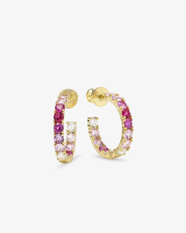 Women's Earrings – Elegant Designs for Every Personality--Heiress Ombré Hoops .75" - Gold|Pink Sapphire Ombré