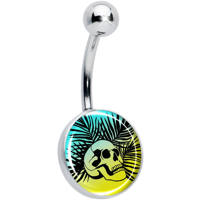 Belly Rings for Trendy Piercings -Blue Haze Sunset Skull and Palms Belly Ring