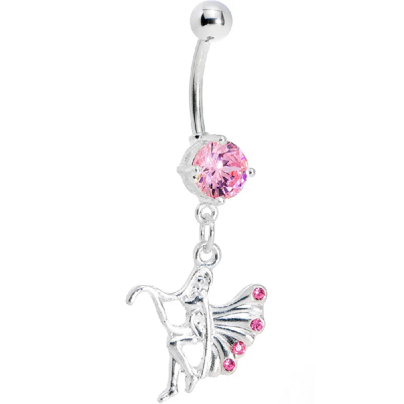 Unique Belly Rings with Bold Designs -Pink Gem Winged Forest Fairy Belly Ring