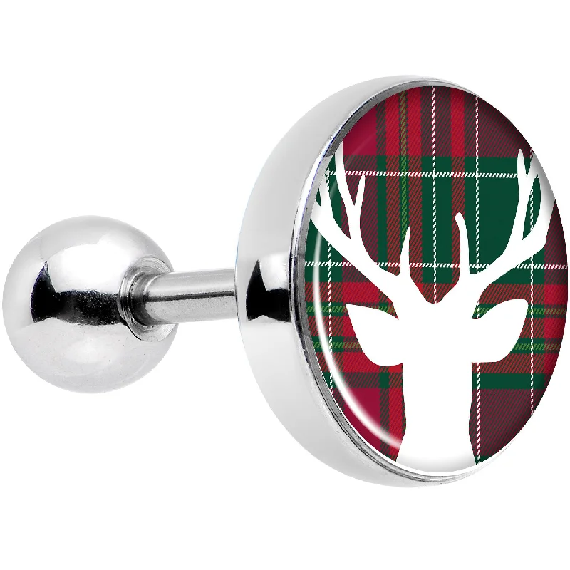 Women's Earrings – Elegant Designs for Every Personality--16 Gauge 1/4 Red Green Plaid Reindeer Tragus Cartilage Earring