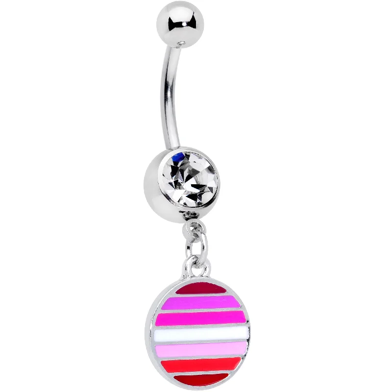 Comfortable Belly Rings with Creative Design -Clear Gem Lesbian Pride Flag Disc Dangle Belly Ring Comfortable Belly Rings with Creative Design -Clear Gem Lesbian Pride Flag Disc Dangle Belly Ring
