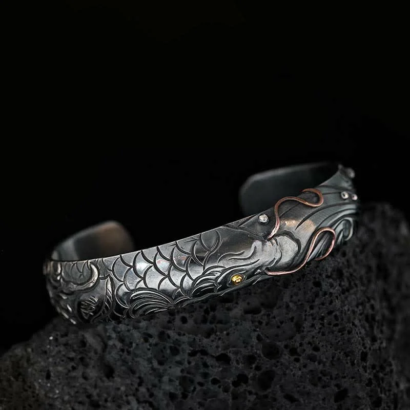 Men's Bracelets for Trendy Looks-Buddha Stones 999 Sterling Silver 990 Gold Koi Fish Luck Wealth Success Bracelet Bangle Men's Bracelets for Trendy Looks-Buddha Stones 999 Sterling Silver 990 Gold Koi Fish Luck Wealth Success Bracelet Bangle