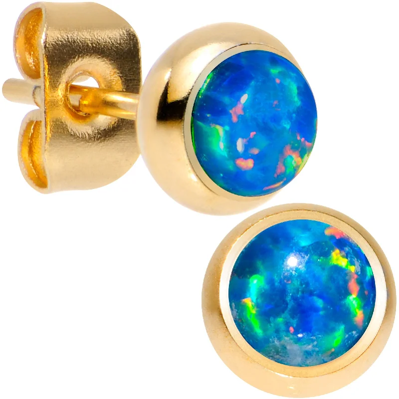 Women's Earrings – Elegant Designs for Every Personality--Green Synthetic Opal Gold IP 316L Surgical Steel Stud Earrings