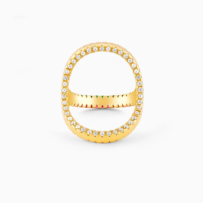 Chic Women's Rings for Fashion-Forward Looks-Golden Three-way Statement Ring