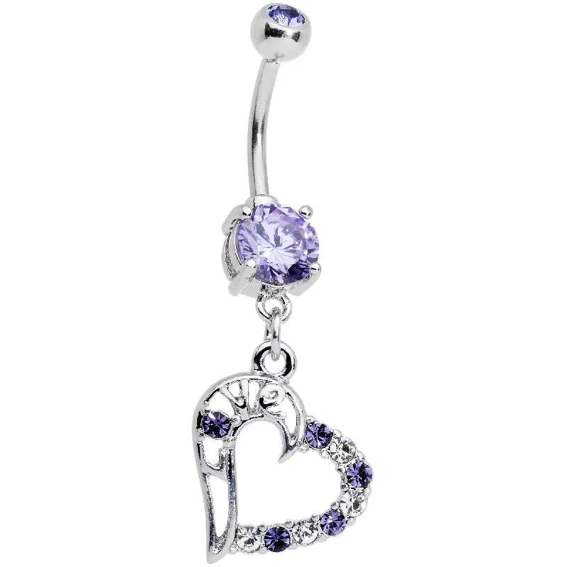 Comfortable Belly Rings for Active Fashionistas -Purple Gem Love Inscribed Titled Heart Dangle Belly Ring Comfortable Belly Rings for Active Fashionistas -Purple Gem Love Inscribed Titled Heart Dangle Belly Ring