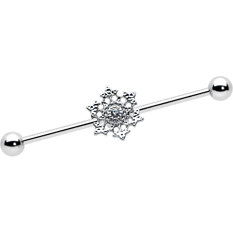 Women's Earrings – Elegant Designs for Every Personality--14 Gauge Clear Gem Filigree Winter Snowflake Industrial Barbell 38mm Women's Earrings – Elegant Designs for Every Personality--14 Gauge Clear Gem Filigree Winter Snowflake Industrial Barbell 38mm