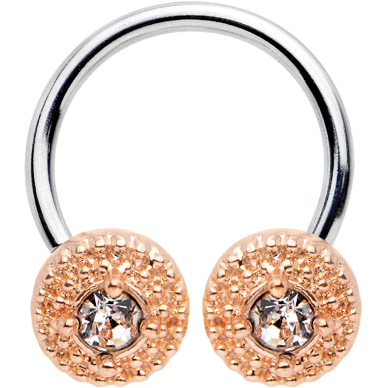 Lip Rings with Beautiful Stone Designs16 Gauge 3/8 Clear Gem Rose Gold Tone Disc Horseshoe Circular Barbell
