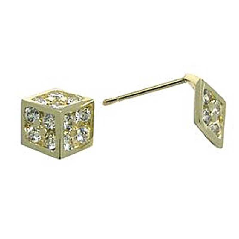 Women's Earrings – Elegant Designs for Every Personality--14kt Yellow Gold CZ 7mm Dice Stud Earrings Women's Earrings – Elegant Designs for Every Personality--14kt Yellow Gold CZ 7mm Dice Stud Earrings