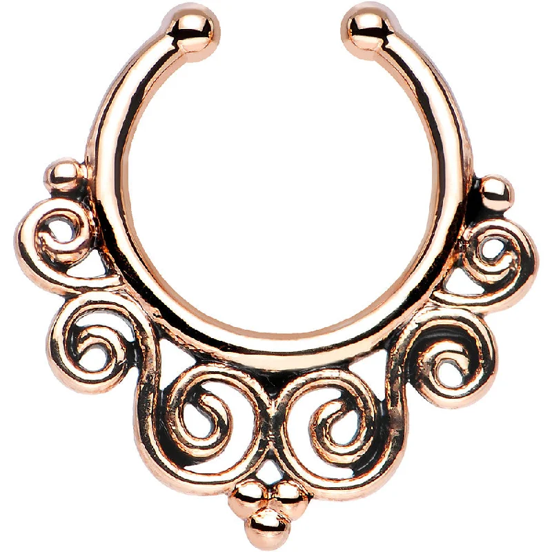 Stylish Nose Rings for Trendy Women -Rose Gold Tempest of Swirls Non-Pierced Clip On Fake Septum Ring Stylish Nose Rings for Trendy Women -Rose Gold Tempest of Swirls Non-Pierced Clip On Fake Septum Ring