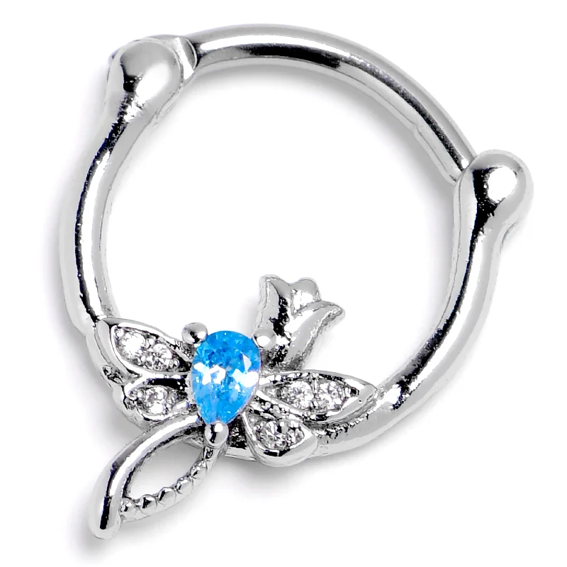 Women's Earrings – Elegant Designs for Every Personality--16 Gauge 3/8 Blue Gem Bold Dragonfly Cartilage Clicker