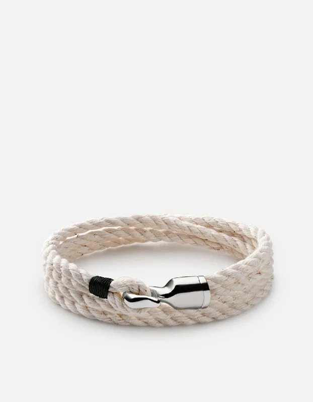 Personalized Leather Wrap Bracelets for Men-Trice Rope, Sterling Silver